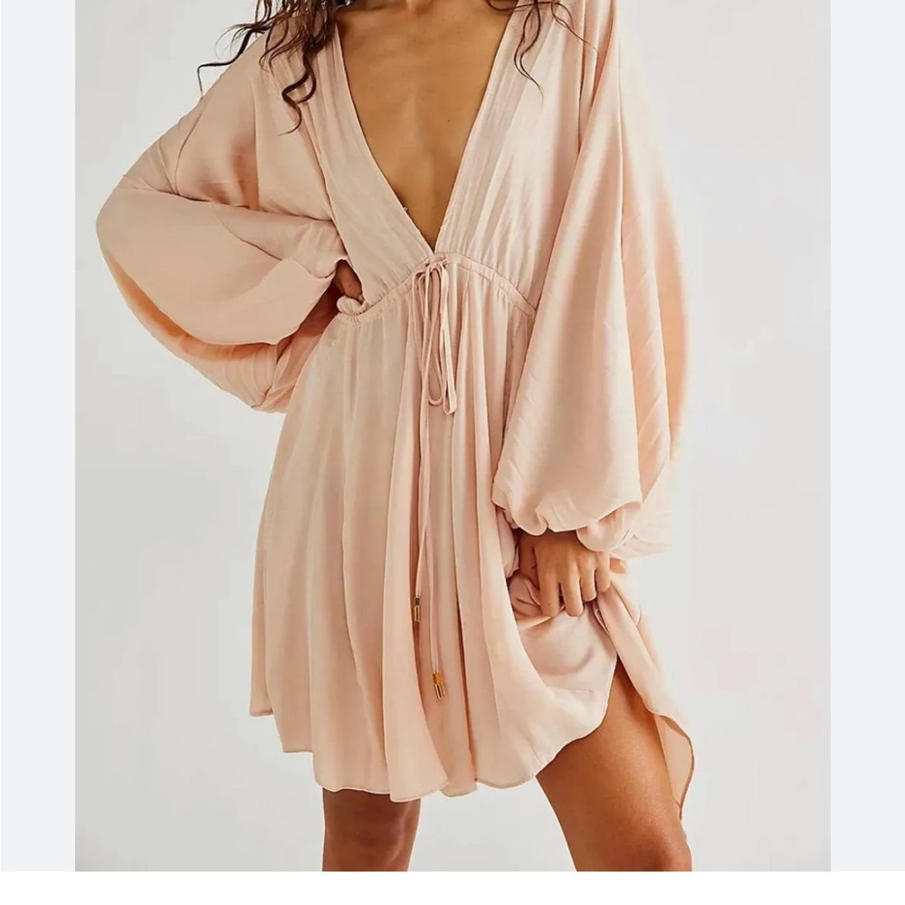 Elegant Peach V-Neck Dress